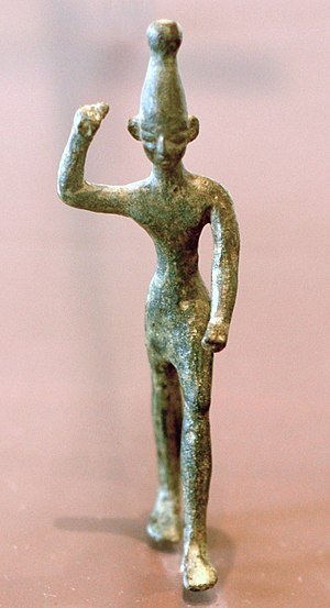 'n Ou bronsstandbeeldjie van Baäl uit Oegarit, 14de tot 12de eeu v.C.